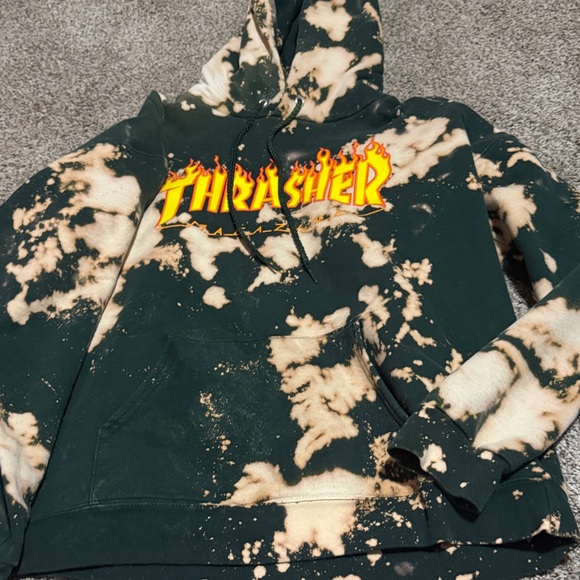 Thrasher Tops - Thrasher green and Cream Tie-Dye Hoodie